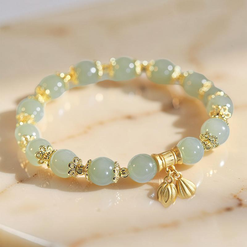 Bracelet Lotus en Jade – Sérénité Pure, Argent Plaqué Or