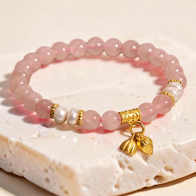 Bracelet Lotus en Quartz Rose – Douceur Lotus