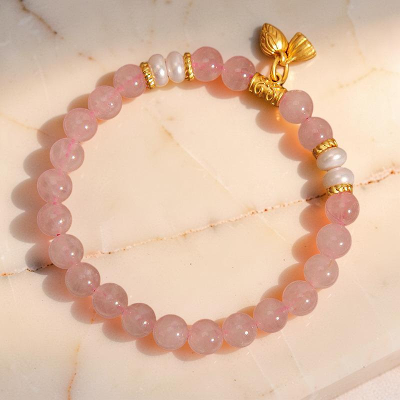 Bracelet Lotus en Quartz Rose – Douceur Lotus