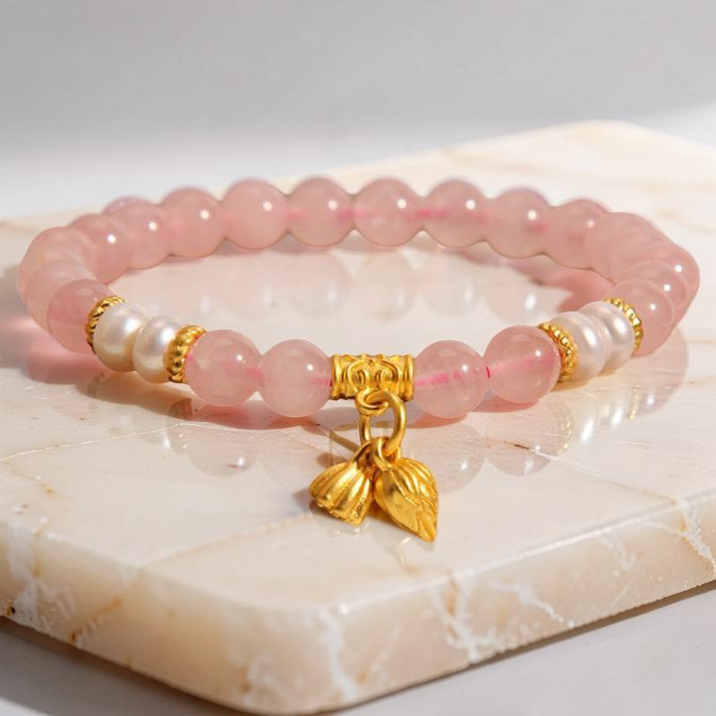 Bracelet Lotus en Quartz Rose – Douceur Lotus