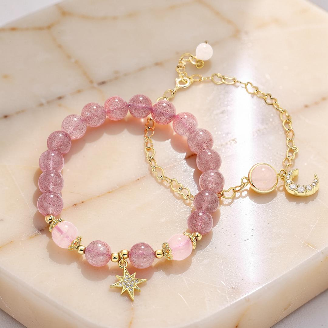 Bracelet Lune et Étoile Quartz Fraise - Finesse