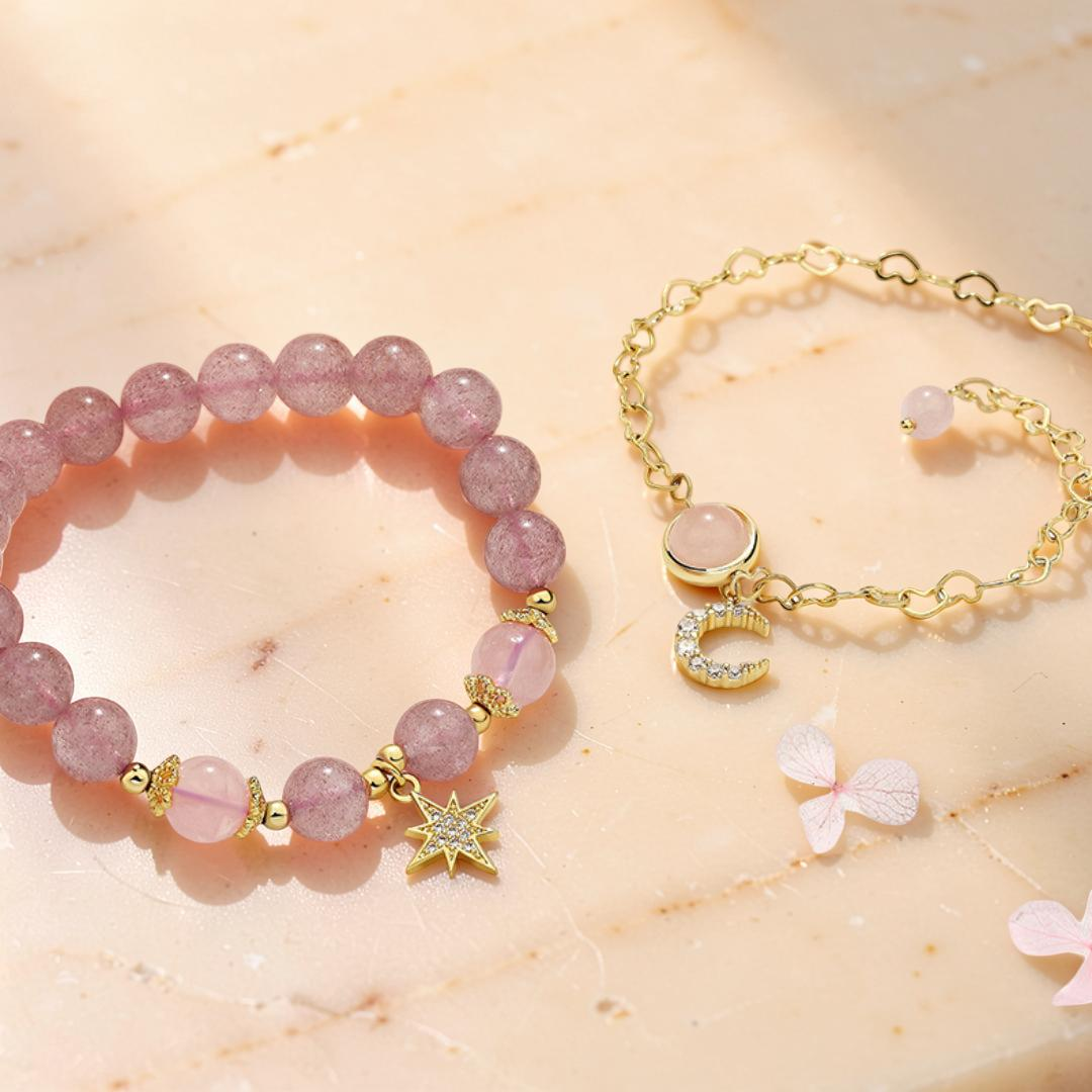 Bracelet Lune et Étoile Quartz Fraise - Finesse