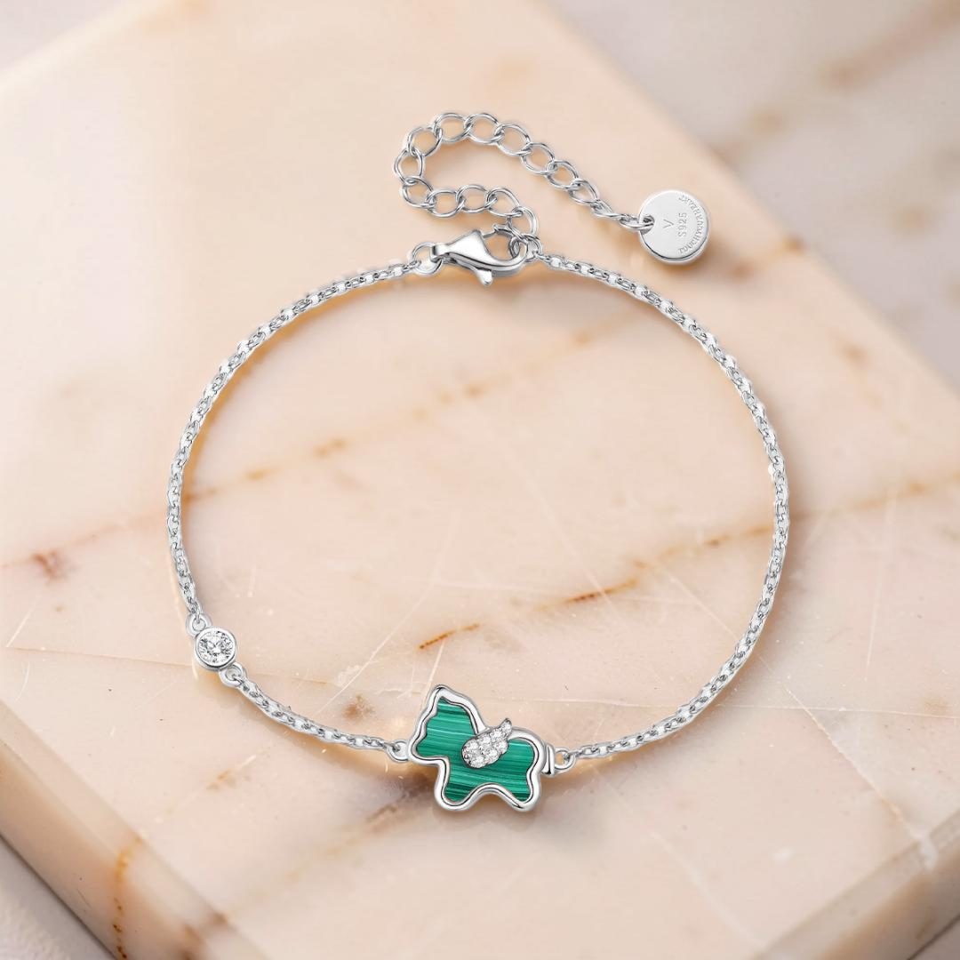 Bracelet Malachite Cheval – Élégance Libre, Argent