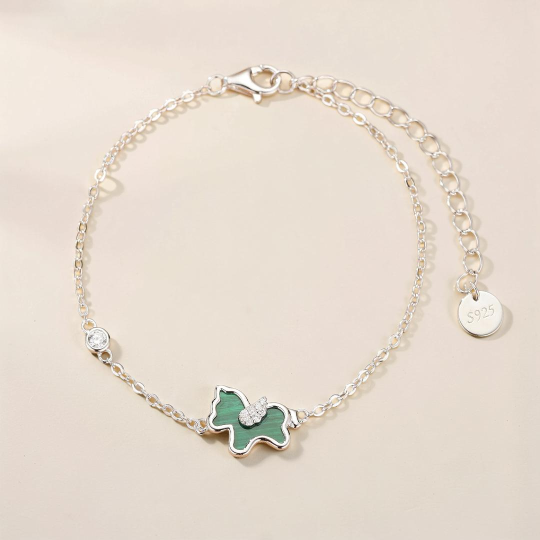 Bracelet Malachite Cheval – Élégance Libre, Argent