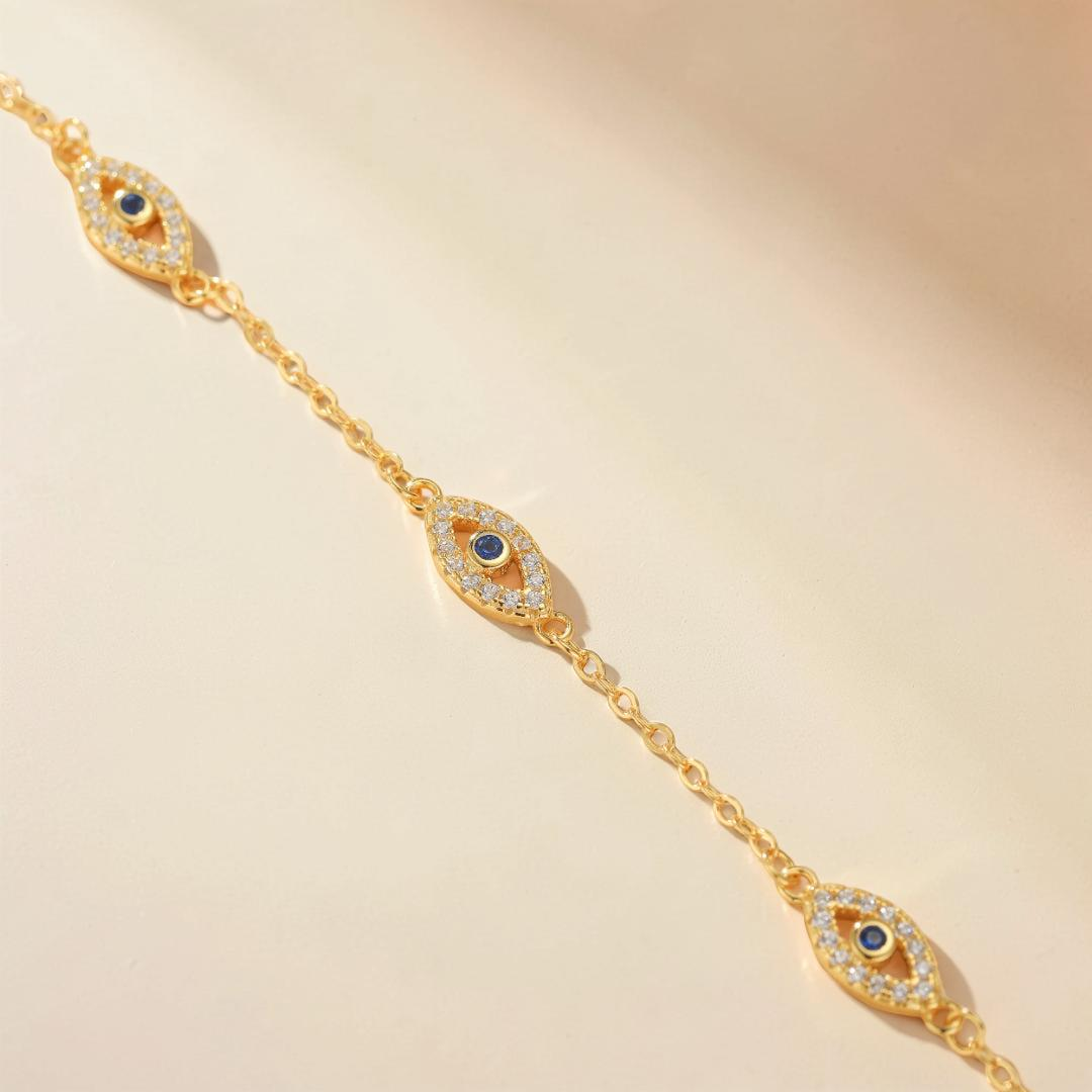 Bracelet Mauvais Œil – Bouclier d'Énergie, Argent Plaqué Or
