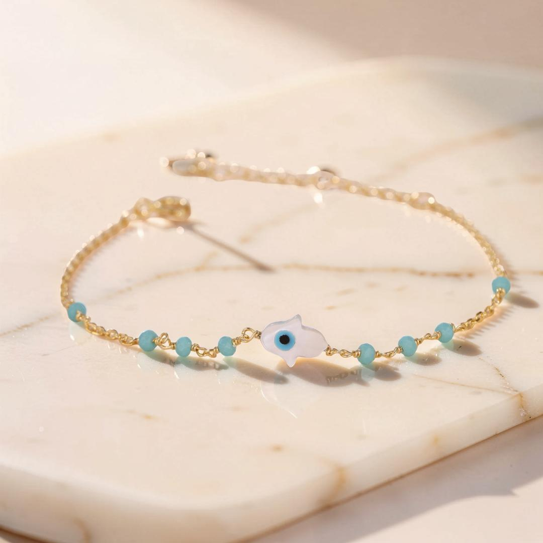 Bracelet Mauvais Œil – Protection Céleste, Argent Plaqué Or