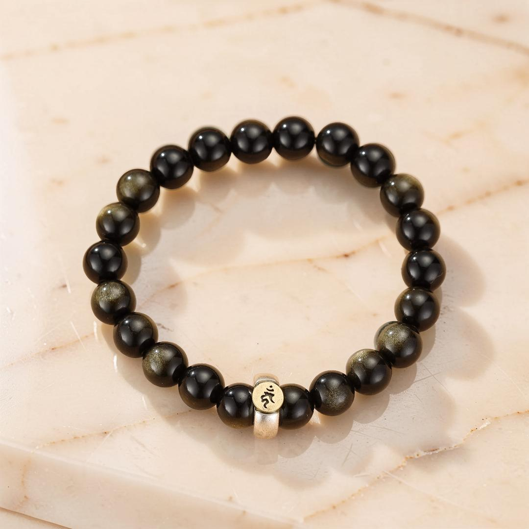 Bracelet Obsidienne Cheval/Coq – Force Intérieure, Argent