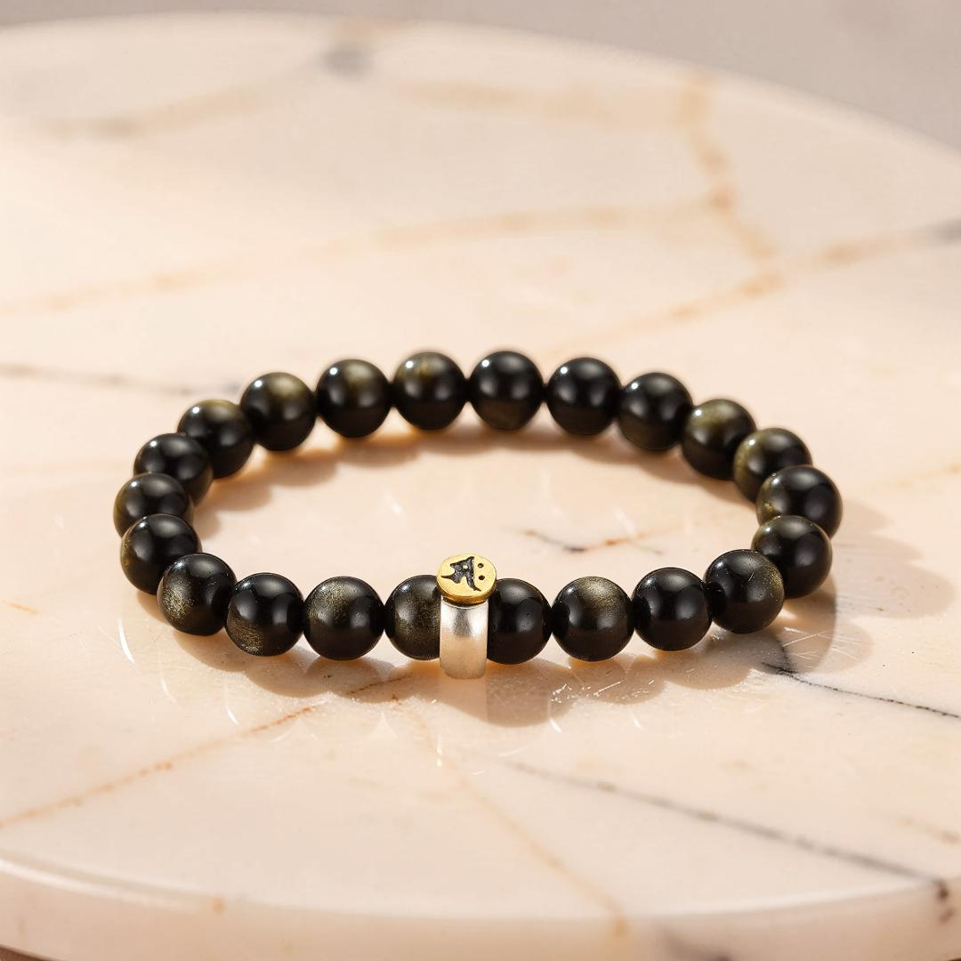 Bracelet Obsidienne Cheval/Coq – Force Intérieure, Argent