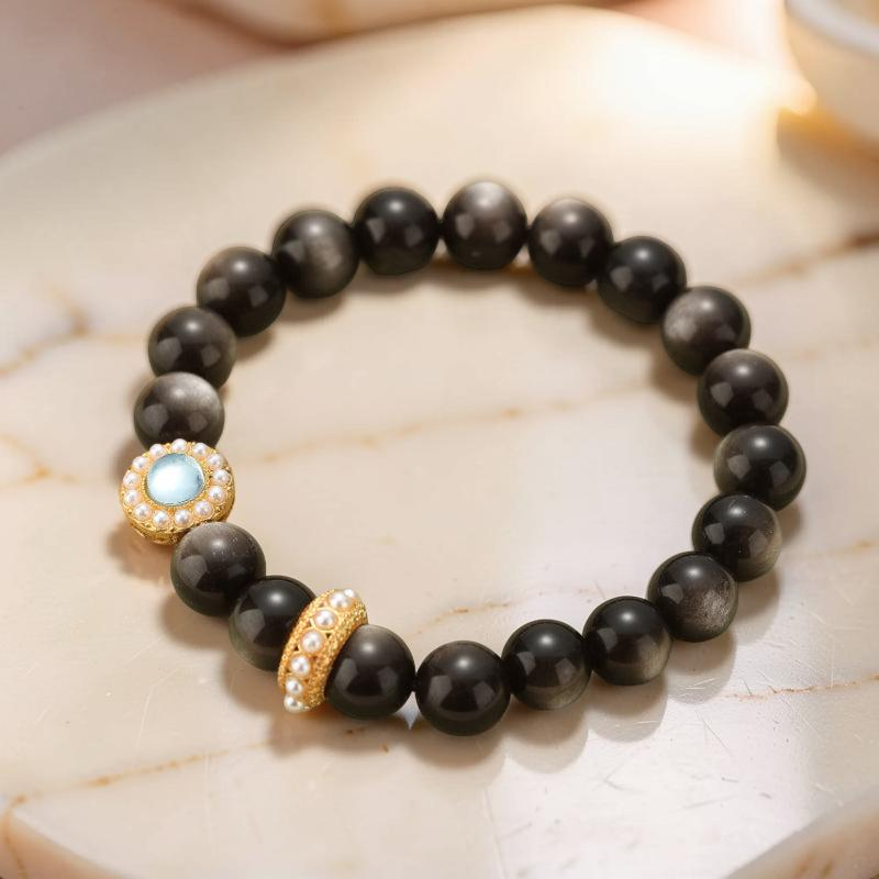 Bracelet Obsidienne et Aigue Marine – Éclat Marin
