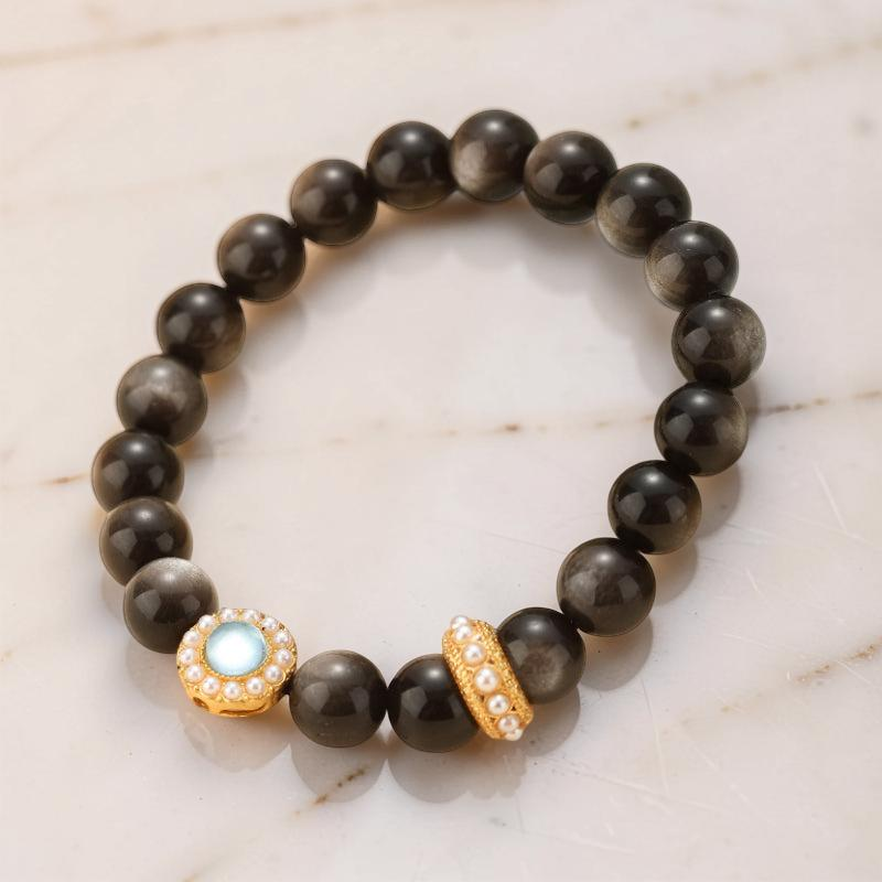 Bracelet Obsidienne et Aigue Marine – Éclat Marin