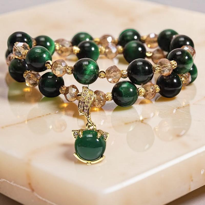 Bracelet Œil de Tigre – Charme Félin, Argent Plaqué Or