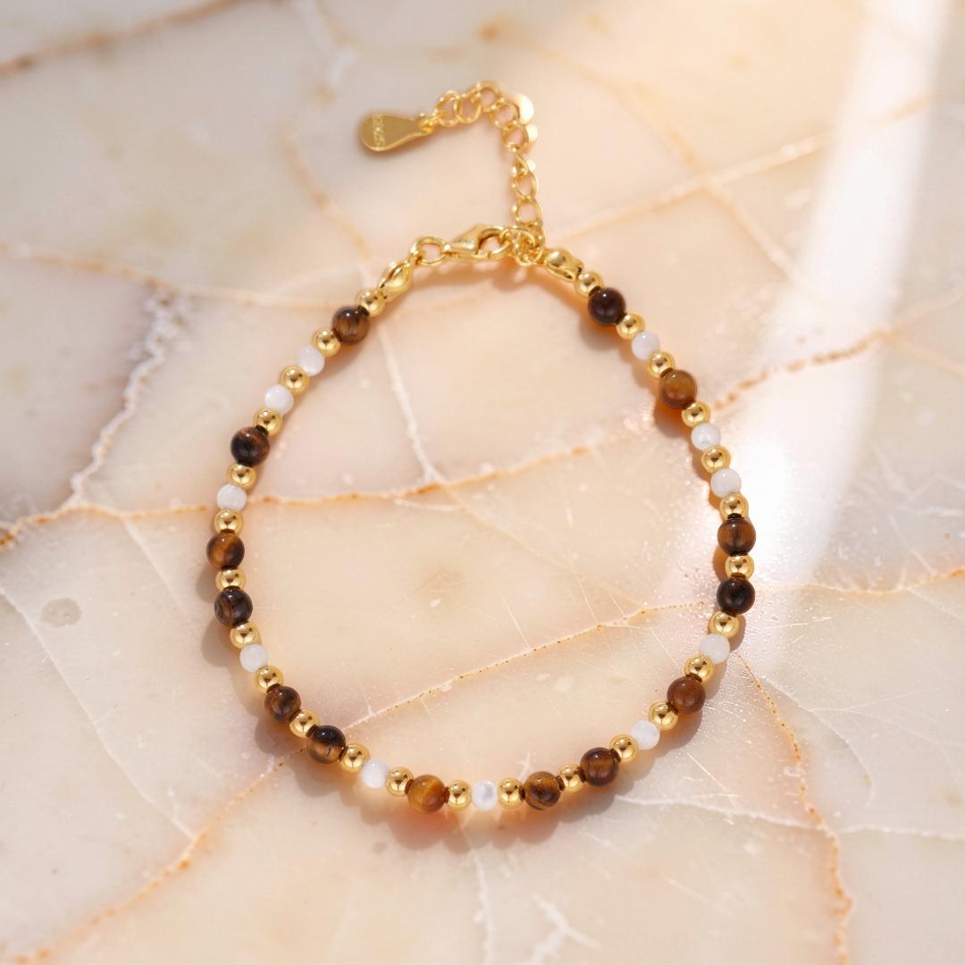 Bracelet Œil de Tigre – Charme Royal, Argent Plaqué Or
