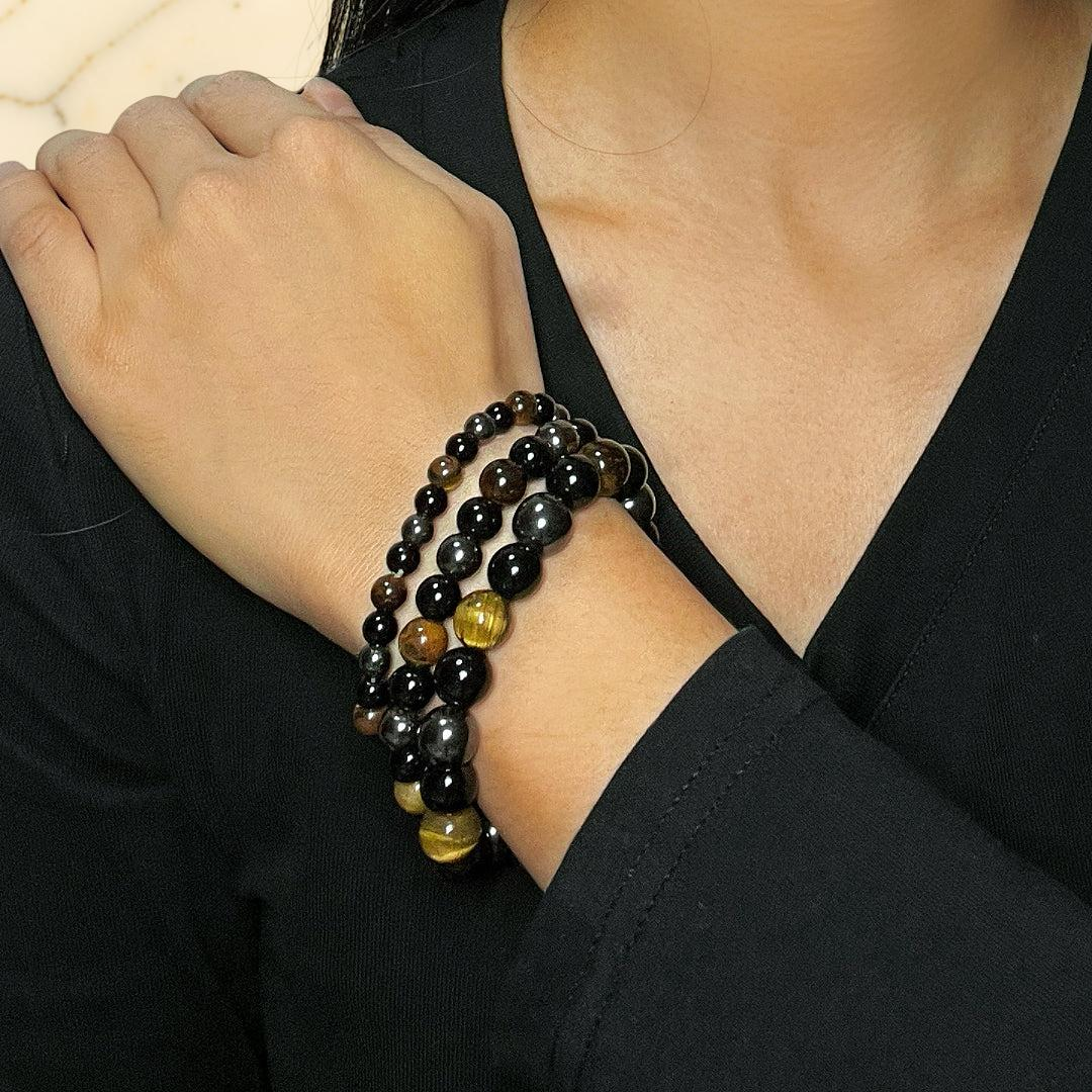 Bracelet Œil de Tigre et Hématite – Force Intérieure