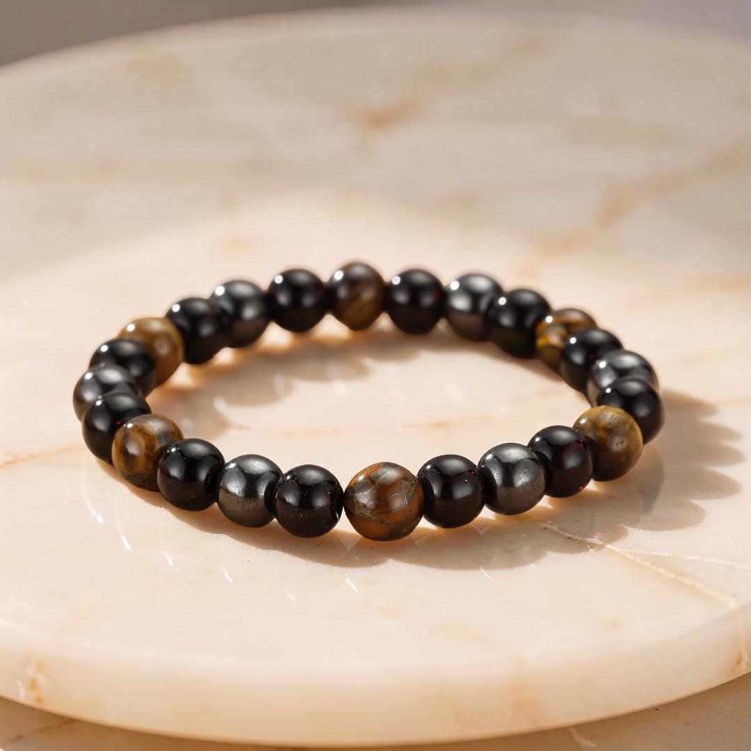Bracelet Œil de Tigre et Hématite – Force Intérieure