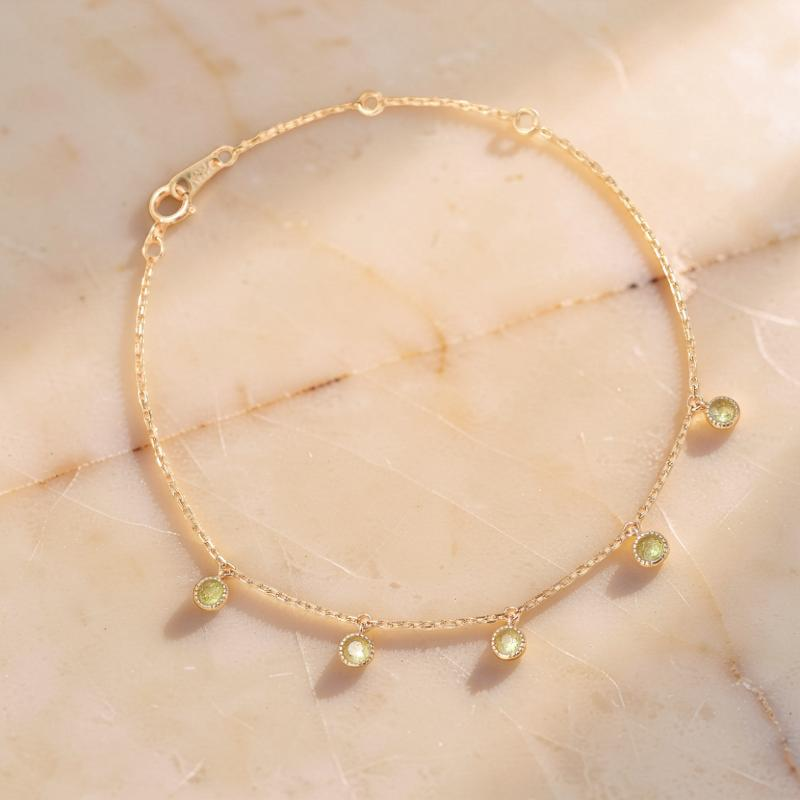Bracelet Péridot – Élégance Sphérique, Argent Plaqué Or