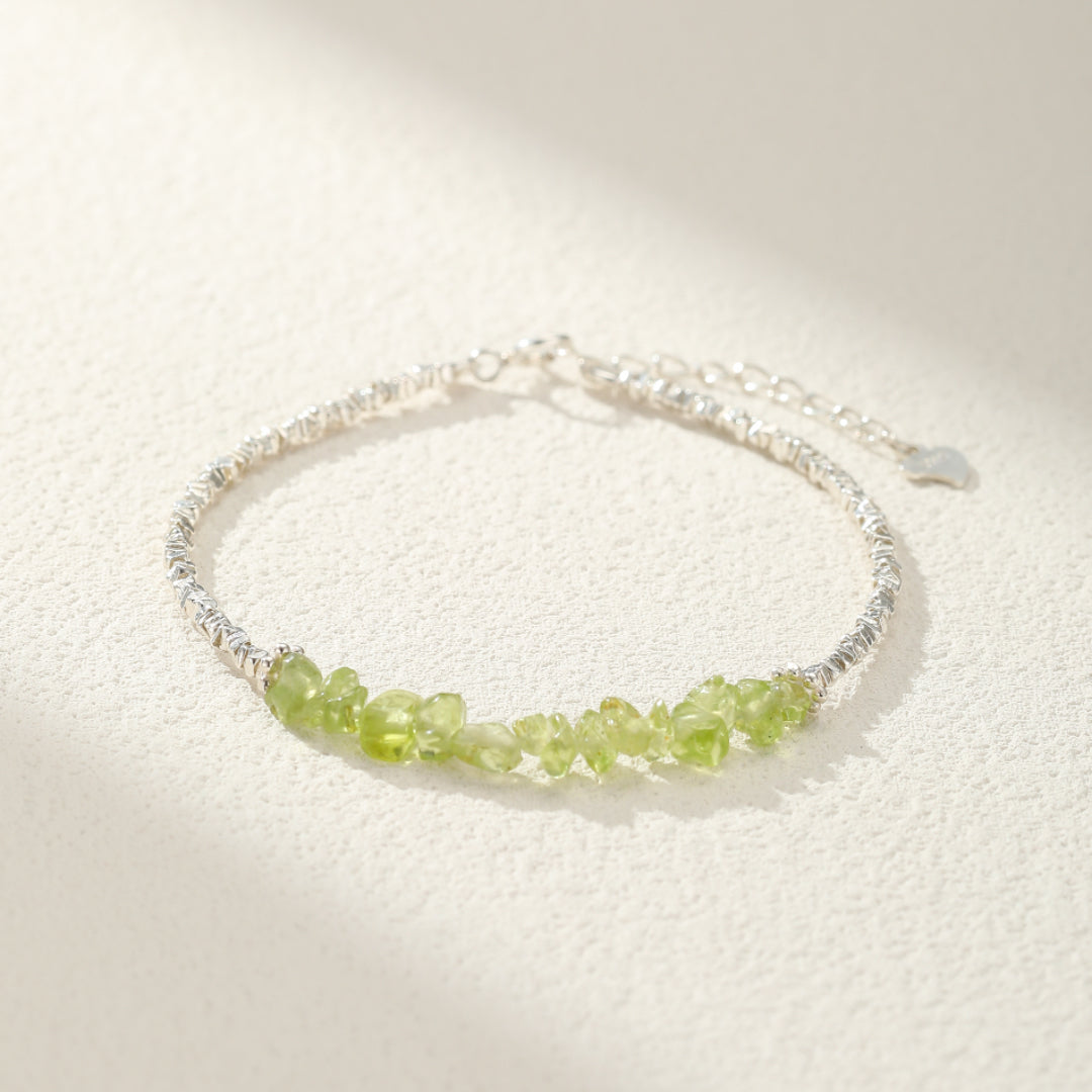 Bracelet Péridot – Onde Végétale, Argent