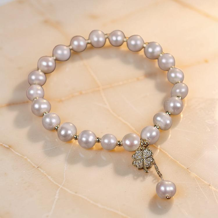 Bracelet Perle d'Eau Douce – Trèfle à Quatre Feuilles