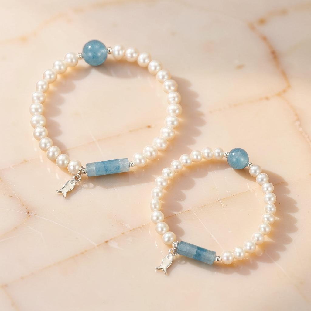 Bracelet Perle et Aigue-marine – Douce Harmonie, Argent