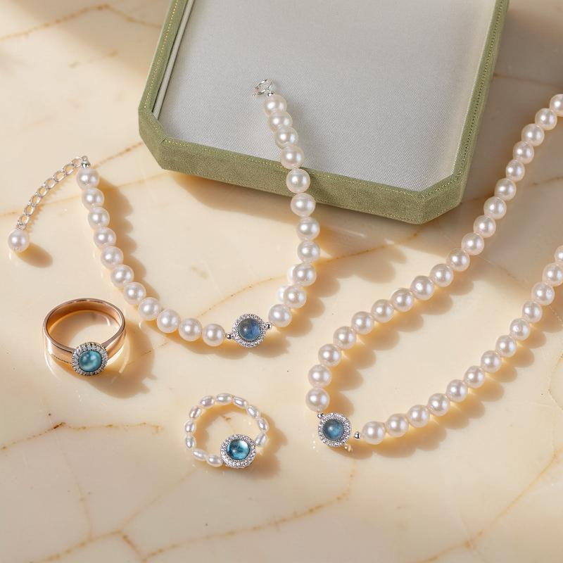 Bracelet Perle et Aigue Marine – Harmonie Océanique, Argent