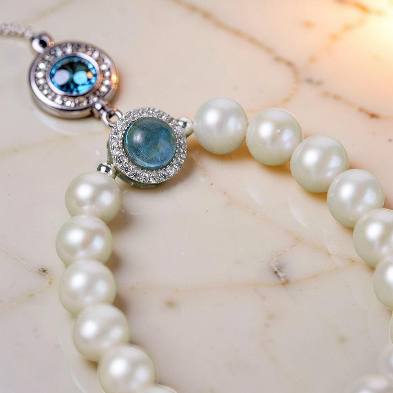 Bracelet Perle et Aigue Marine – Harmonie Océanique, Argent