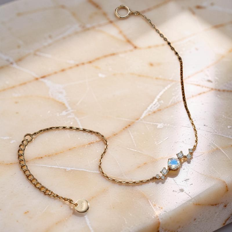 Bracelet Pierre de Lune – Éblouissement, Argent Plaqué Or