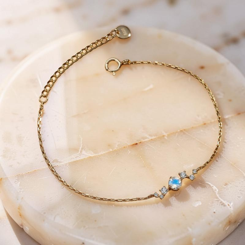 Bracelet Pierre de Lune – Éblouissement, Argent Plaqué Or