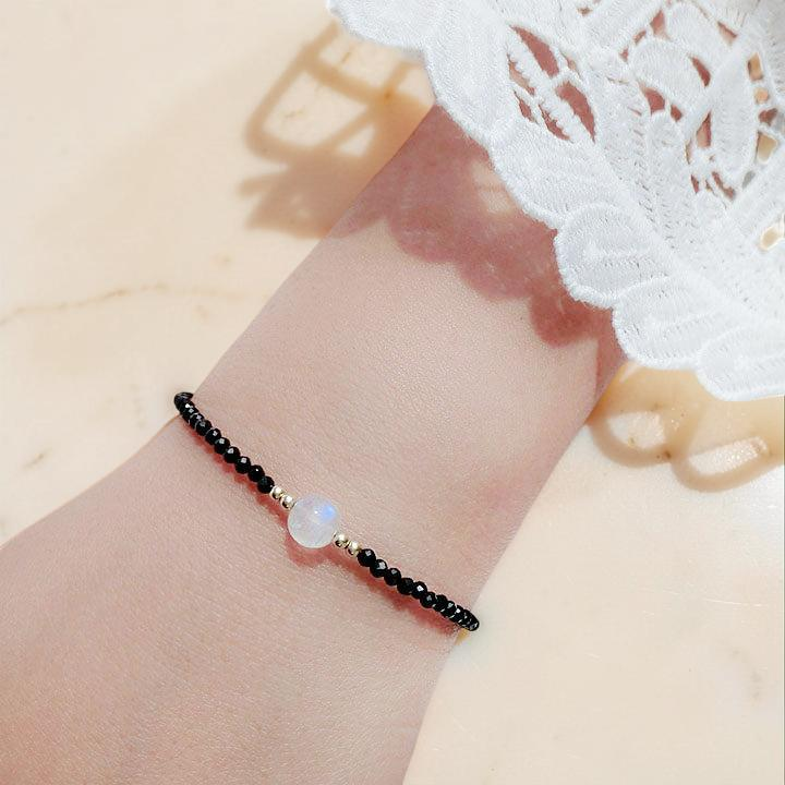 Bracelet Pierre de Lune et Spinelle – Lumière, Plaqué Or
