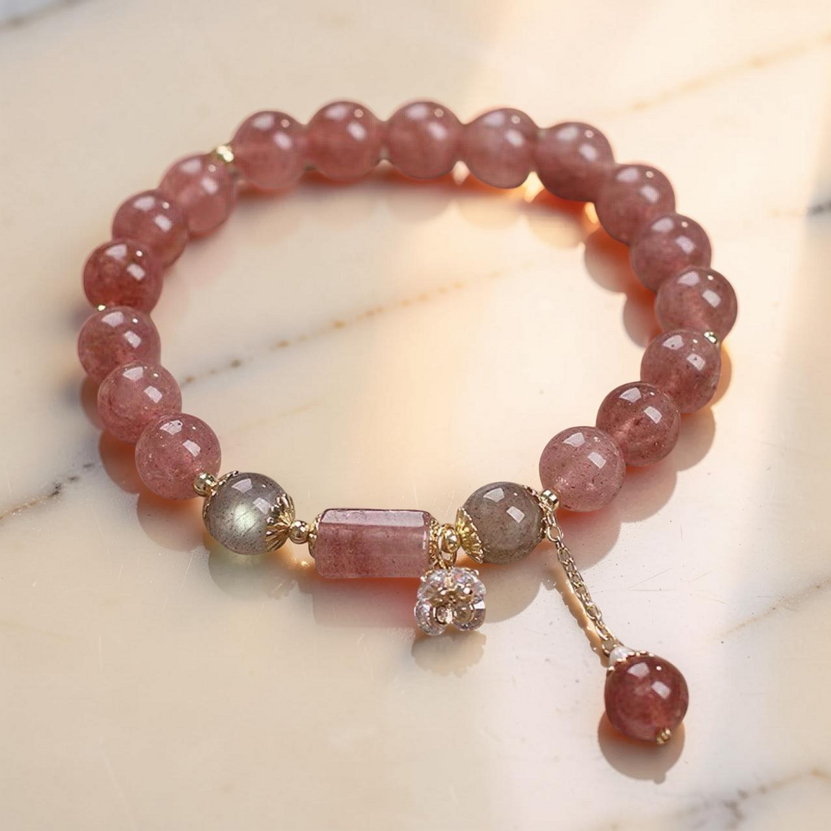 Bracelet Quartz Fraise – Douceur Rosée
