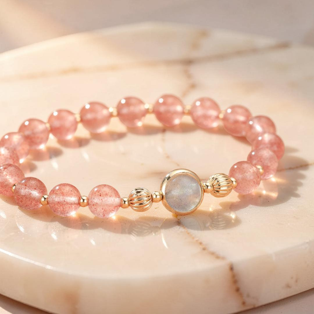 Bracelet Quartz Fraise et Labradorite – Harmonie Lumineuse