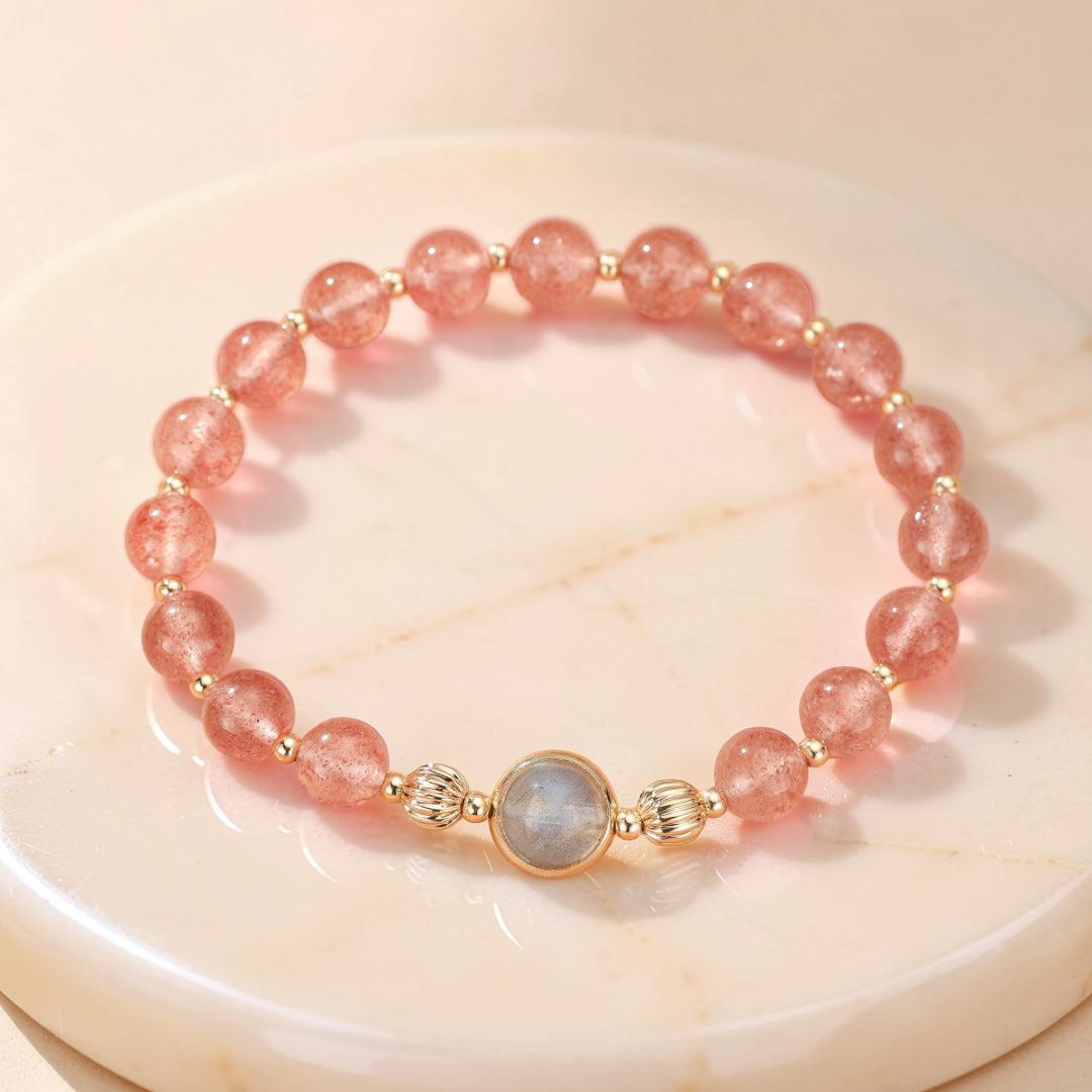 Bracelet Quartz Fraise et Labradorite – Harmonie Lumineuse