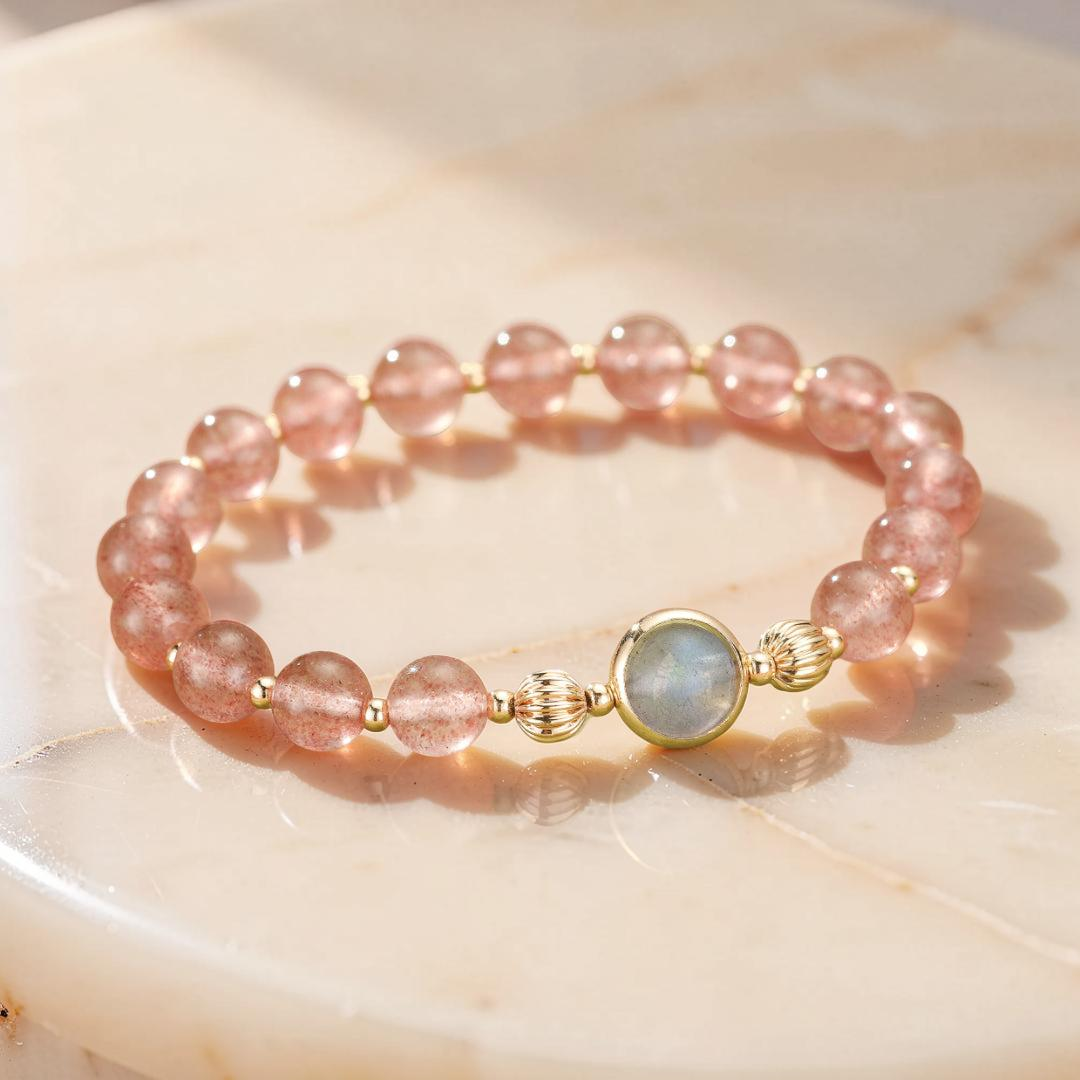 Bracelet Quartz Fraise et Labradorite – Harmonie Lumineuse