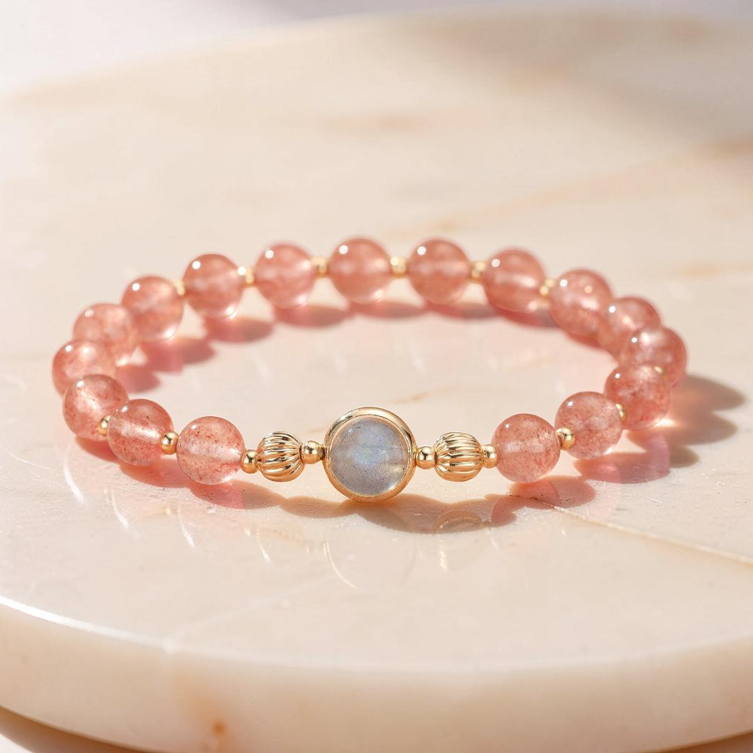 Bracelet Quartz Fraise et Labradorite – Harmonie Lumineuse