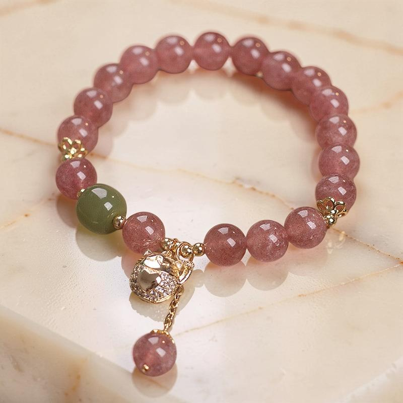 Bracelet Quartz Fraise – Maneki-neko, Argent Plaqué Or