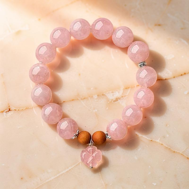 Bracelet Quartz Rose – Douceur Florale, Argent