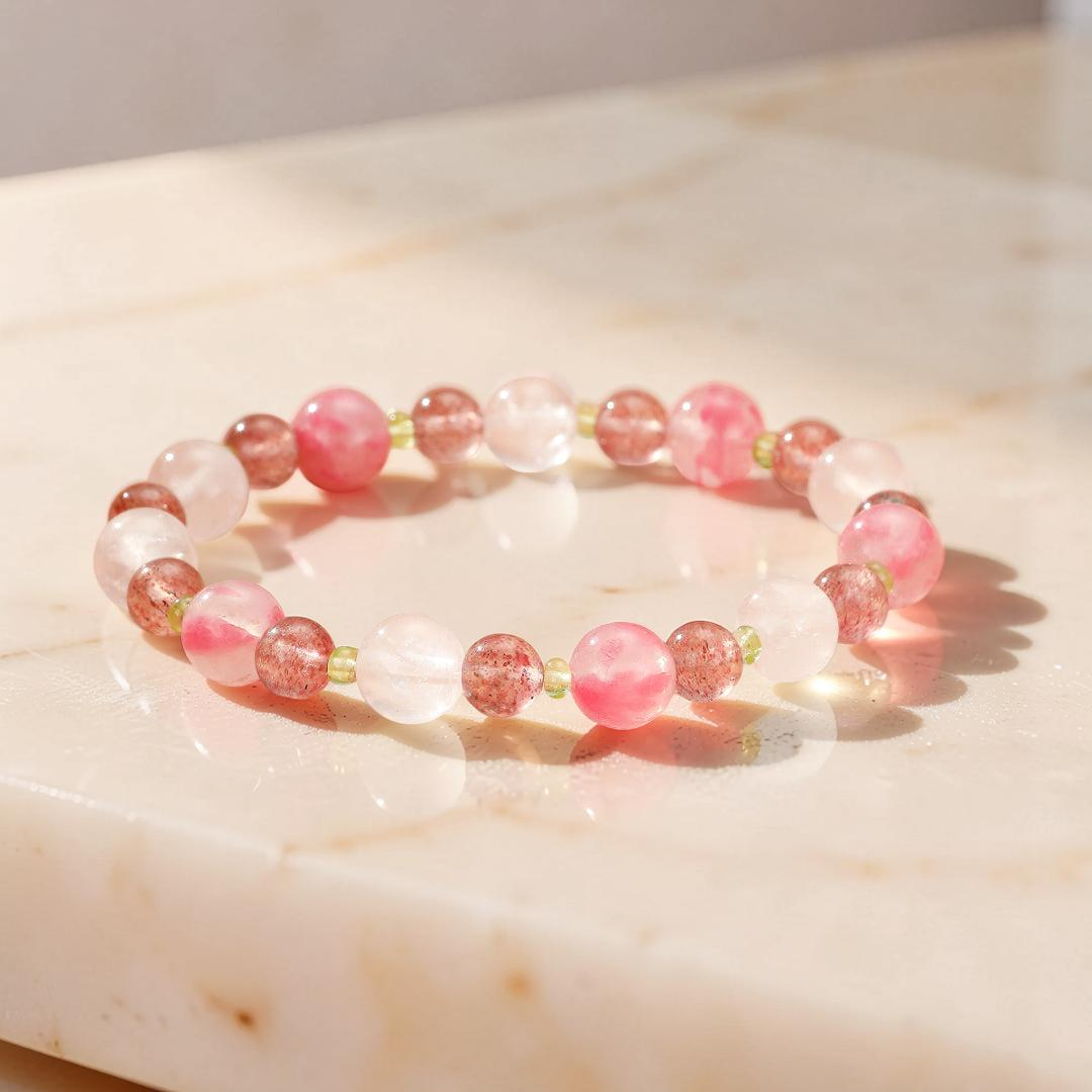 Bracelet Rhodonite et Pierres naturelles – Fleurs de Printemps
