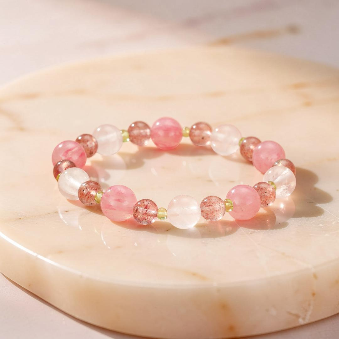 Bracelet Rhodonite et Pierres naturelles – Fleurs de Printemps