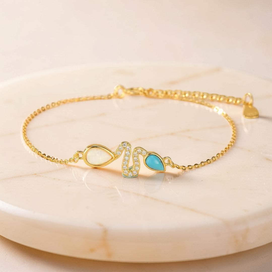 Bracelet Serpent Opale et Turquoise – Larmes de Lagon, Argent 925