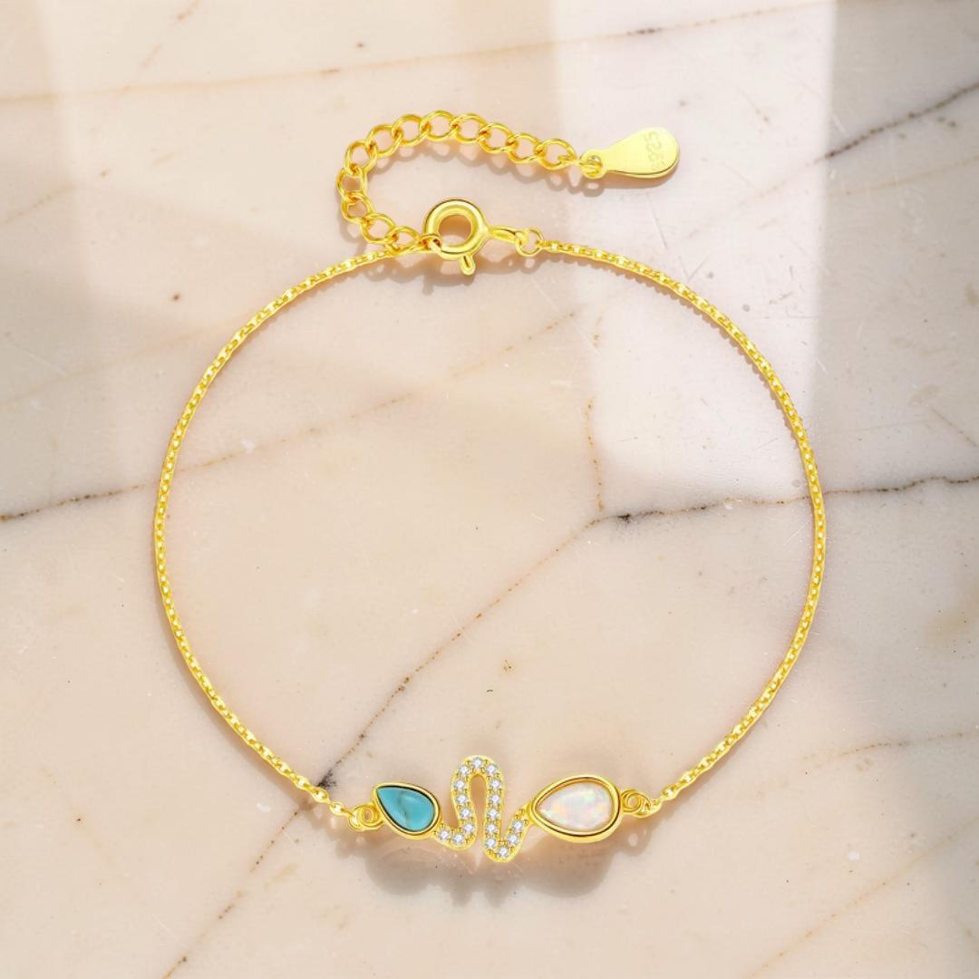 Bracelet Serpent Opale et Turquoise – Larmes de Lagon, Argent 925