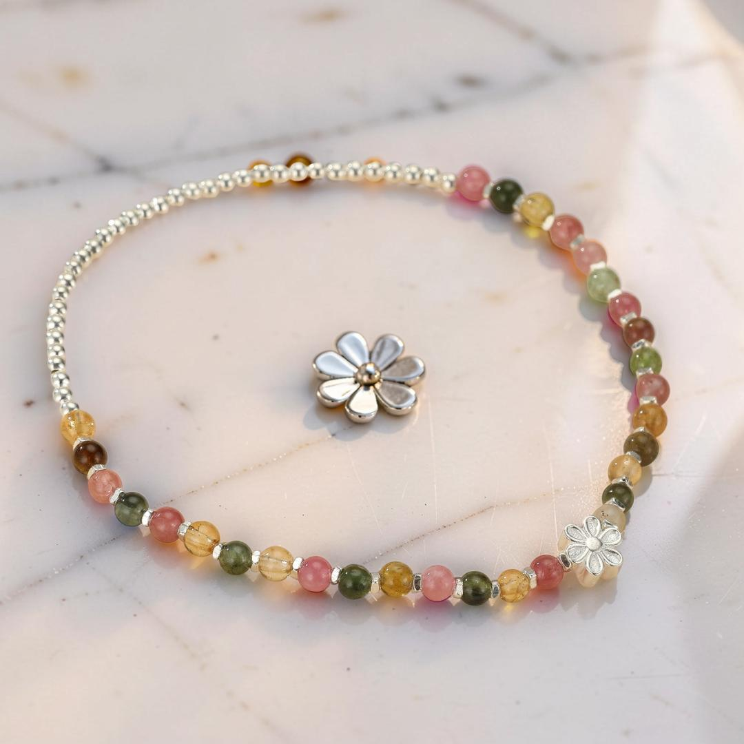 Bracelet Tourmaline – Cerise de Printemps, Argent 925