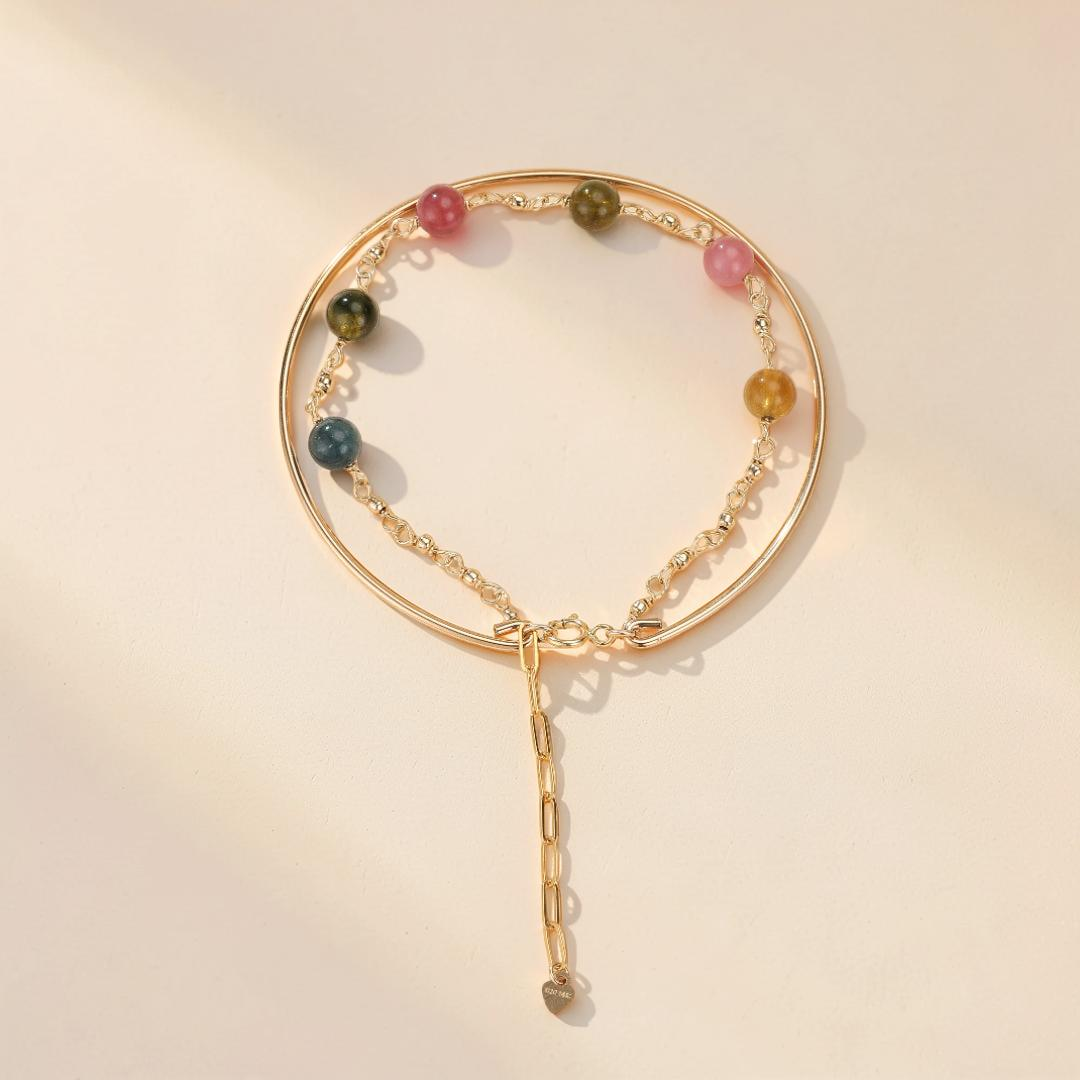 Bracelet Tourmaline – Harmonie Cosmique, Plaqué Or 14k