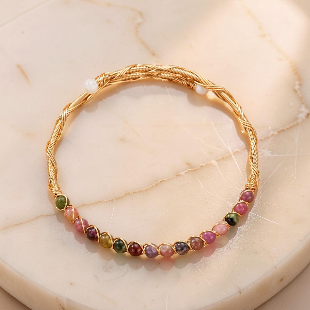 Bracelet Tourmaline – Harmonie d’Éclats, Argent Plaqué Or 14K