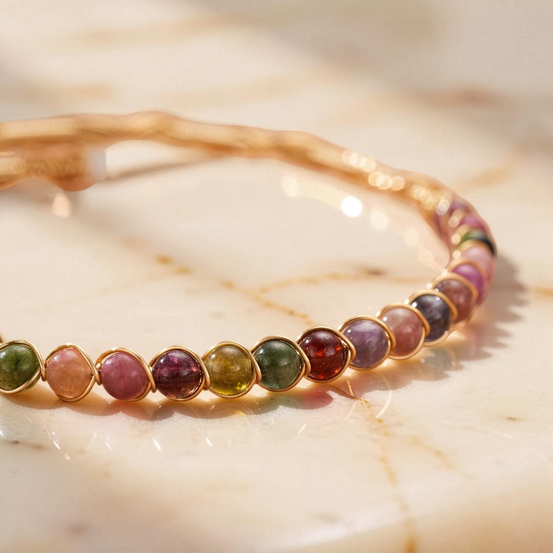Bracelet Tourmaline – Harmonie d’Éclats, Argent Plaqué Or 14K
