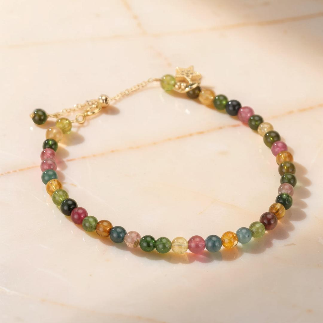 Bracelet Tourmaline – Rêve d'Aurore, Plaqué Or 14k