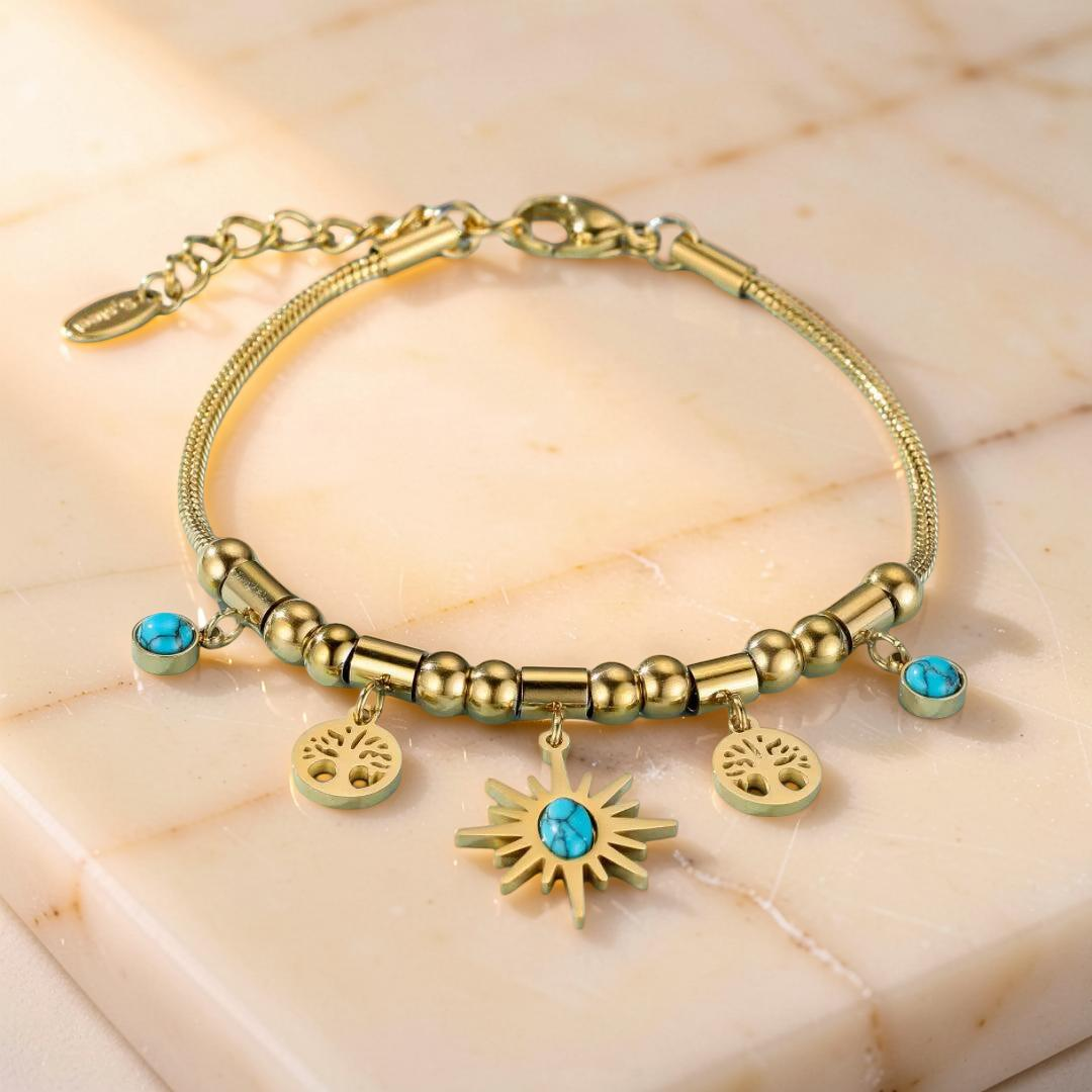 Bracelet Turquoise Arbre de Vie – Aura Dorée