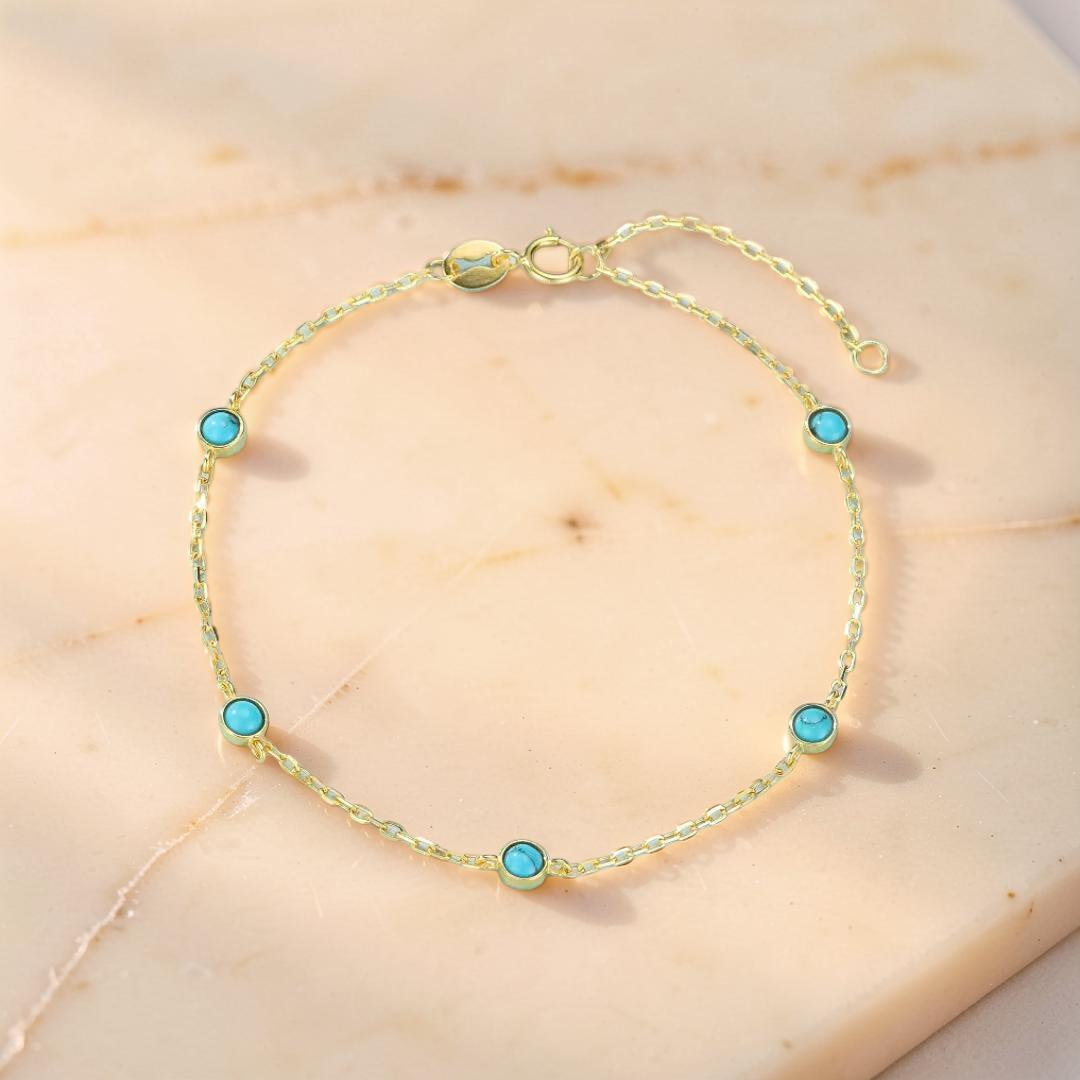 Bracelet Turquoise – Perles du Soleil, Argent Plaqué Or
