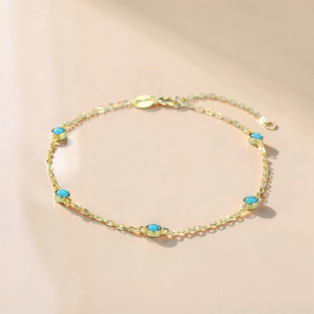 Bracelet Turquoise – Perles du Soleil, Argent Plaqué Or