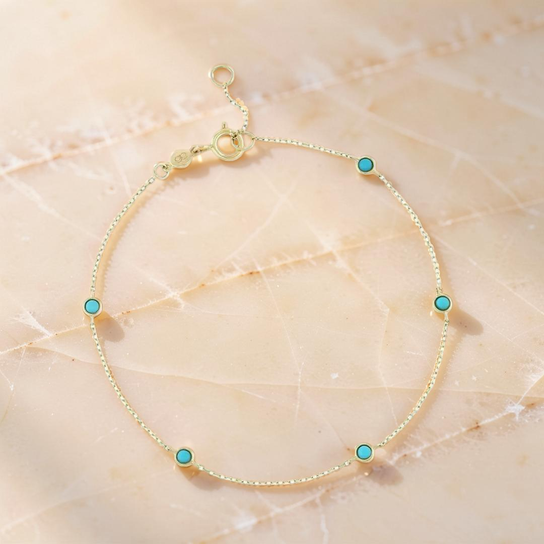 Bracelet Turquoise – Perles du Soleil, Argent Plaqué Or