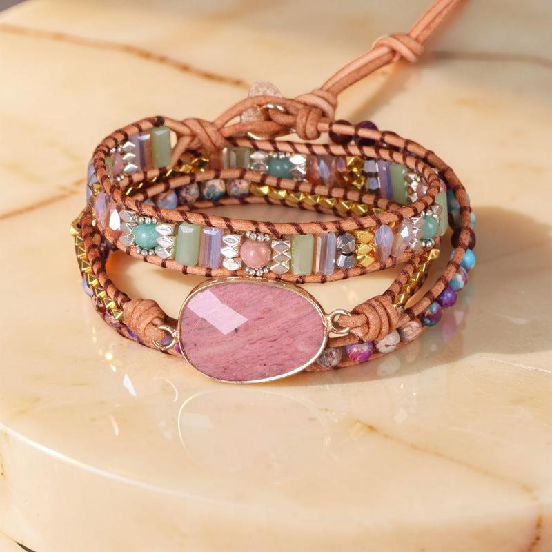 Bracelet Wrap Rhodochrosite et Jaspe – Éclat de Vitalité