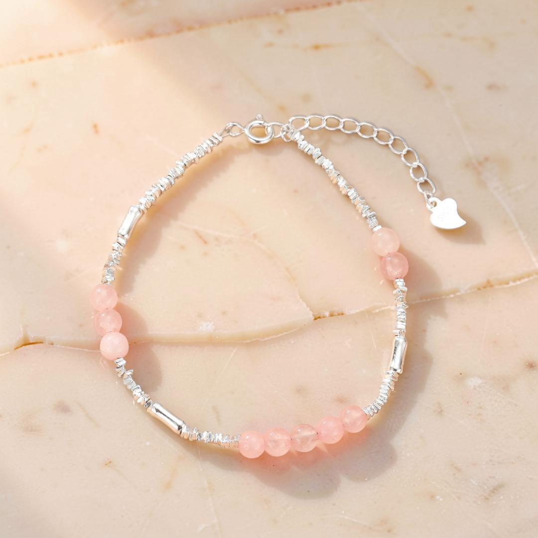Bracelet Quartz Rose – Éclat Doux, Argent