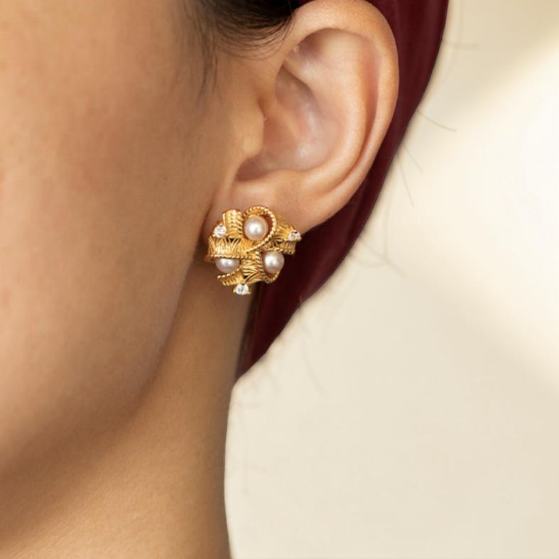 Collier et Boucles d’Oreilles Perle – Versailles, Plaqué Or 18K